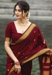 NEW ARRIVAL BANARASI SOFT LICHI SILK JACQUARD WORK SAREE WITH UNSTITCHED BLOUSE MAROON