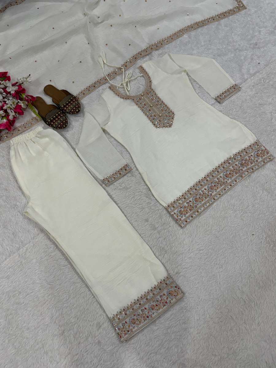 NEW ARRIVAL CRUNCHY SILK EMBROIDERY WORK TOP PALAZZO WITH DUPATTA FORMAL WEAR WHOLESALE PRICE ETHNIC GARMENT (1)