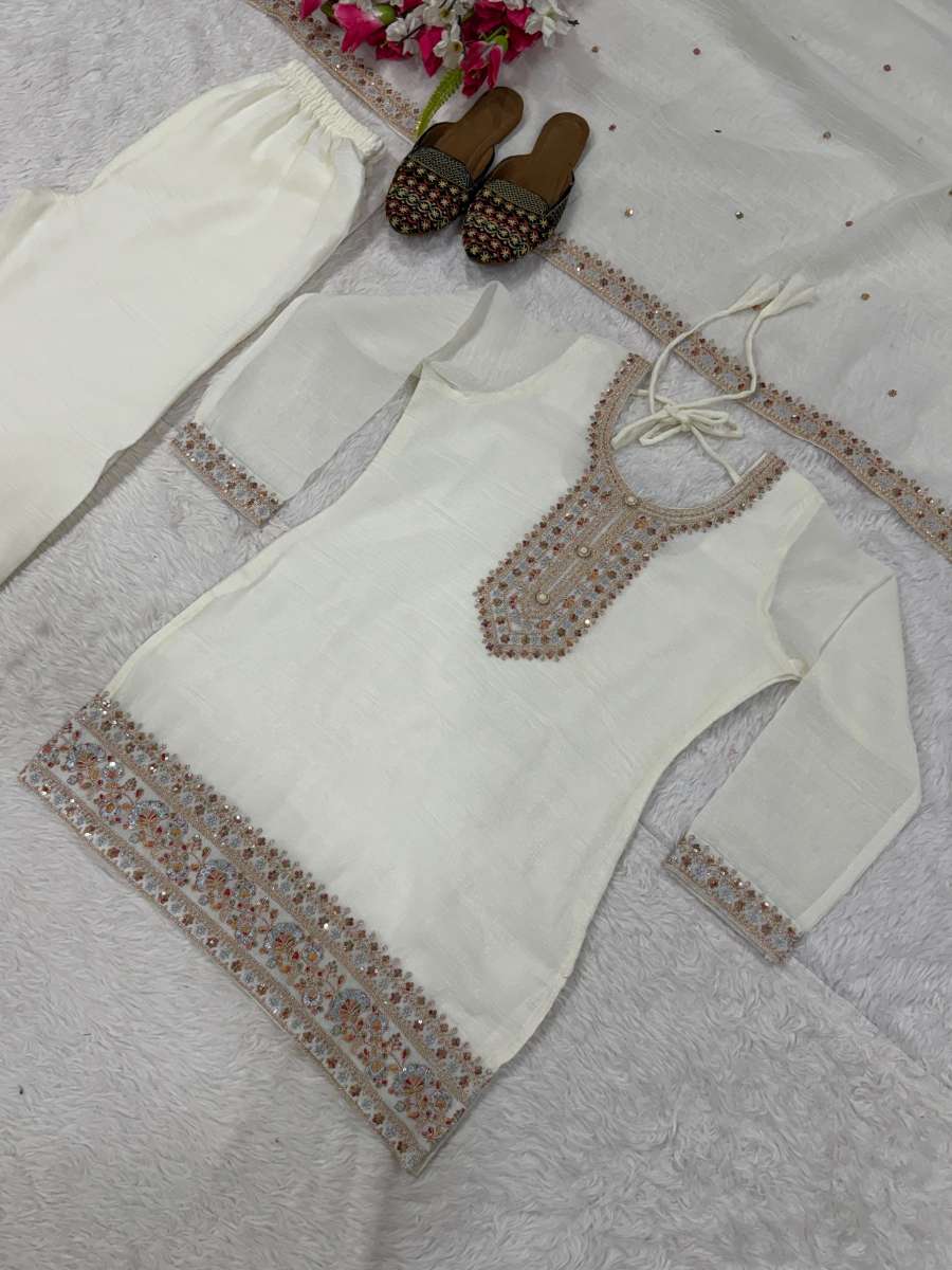 NEW ARRIVAL CRUNCHY SILK EMBROIDERY WORK TOP PALAZZO WITH DUPATTA FORMAL WEAR WHOLESALE PRICE ETHNIC GARMENT (10)