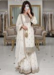 NEW ARRIVAL FAUX GEORGETTE REAL STONE WORK & RICH ZARI EMBROIDERY TOP SHARARA WITH DUPATTA WHITE