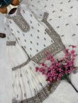 NEW ARRIVAL FAUX GEORGETTE REAL STONE WORK & RICH ZARI EMBROIDERY TOP SHARARA WITH DUPATTA FESTIVAL WEAR WHOLESALE PRICE ETHNIC GARMENT (12)