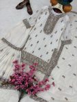 NEW ARRIVAL FAUX GEORGETTE REAL STONE WORK & RICH ZARI EMBROIDERY TOP SHARARA WITH DUPATTA FESTIVAL WEAR WHOLESALE PRICE ETHNIC GARMENT (12)