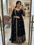 NEW ARRIVAL FENDY SATIN EMBROIDERY 5 MM SEQUENCE WORK GOWN BOTTOM WITH DUPATTA BLACK