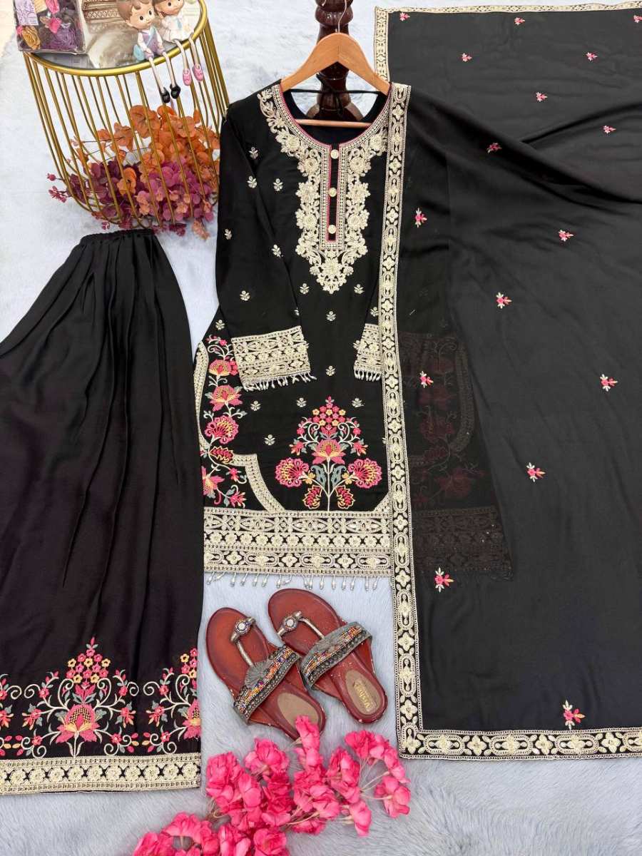 NEW ARRIVAL GEORGETTE EMBROIDERY SEQUENCE & CODING-DORI WORK WITH MOTI LATKAN BORDER TOP PALAZZO WITH DUPATTA FESTIVE WEAR WHOLESALE PRICE ETHNIC GARMENT (3)
