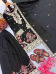 NEW ARRIVAL GEORGETTE EMBROIDERY SEQUENCE & CODING-DORI WORK WITH MOTI LATKAN BORDER TOP PALAZZO WITH DUPATTA FESTIVE WEAR WHOLESALE PRICE ETHNIC GARMENT (1)