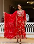 NEW ARRIVAL GEORGETTE EMBROIDERY  SEQUENCE WORK GOWN BOTTOM WITH DUPATTA RED