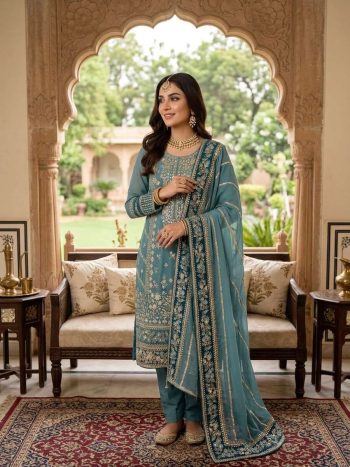 NEW ARRIVAL GEORGETTE EMBROIDERY SEQUENCE WORK TOP BOTTOM WITH DUPATTA RAMA