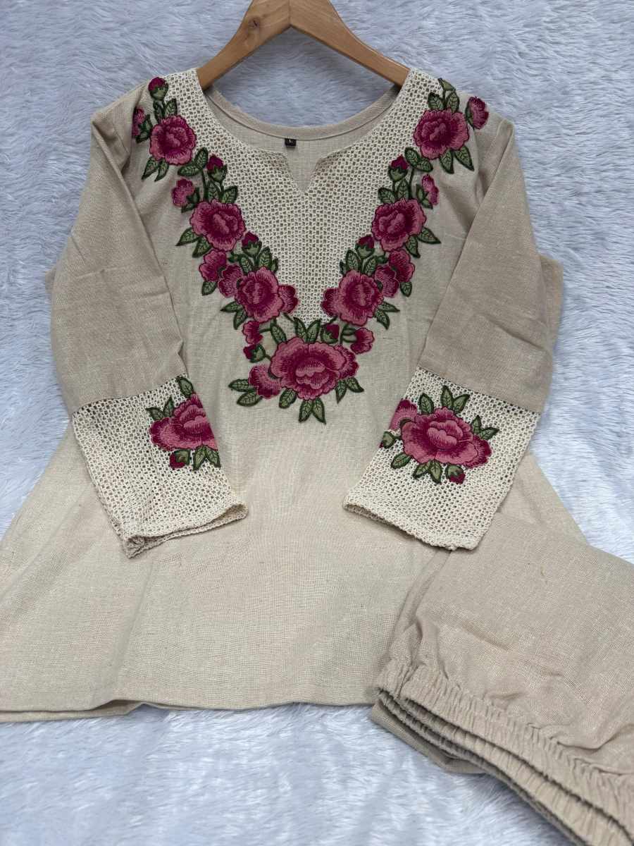 NEW ARRIVAL JUTE COTTON MULTI EMBROIDERY THREAD WORK CO-ORD SET DAILY WEAR WHOLESALE PRICE ETHNIC GARMENT (1)