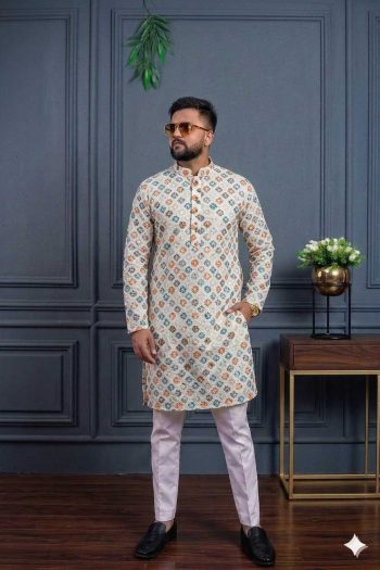 NEW ARRIVAL RAYON DIGITAL WORK KURTA WITH PAYJAMA CREAM