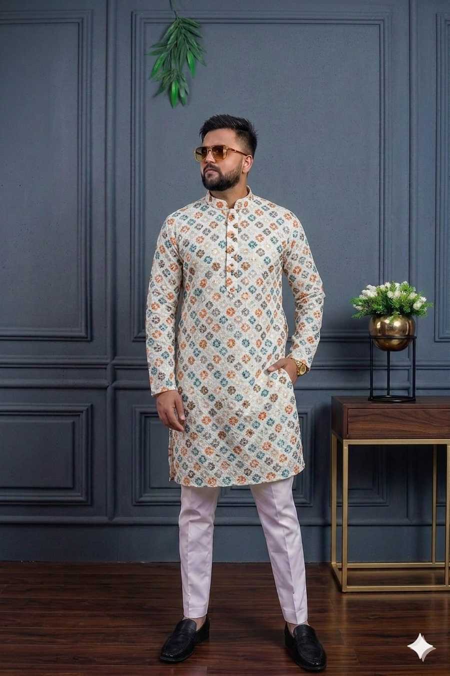 NEW ARRIVAL REYON DIGITAL WORK KURTA WITH PAYJAMA WEDDING WEAR WHOLESALE PRICE ETHNIC GARMENT (2)