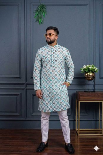 NEW ARRIVAL RAYON DIGITAL WORK KURTA WITH PAYJAMA SKY