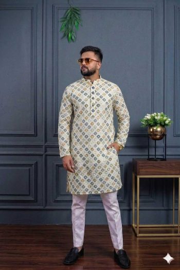 NEW ARRIVAL RAYON DIGITAL WORK KURTA WITH PAYJAMA CREAM