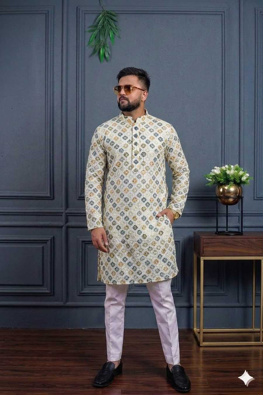 NEW ARRIVAL REYON DIGITAL WORK KURTA WITH PAYJAMA WEDDING WEAR WHOLESALE PRICE ETHNIC GARMENT (5)