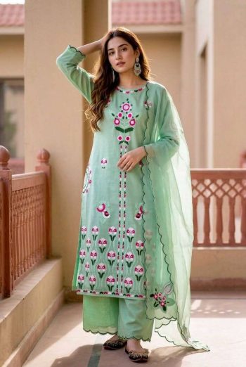 NEW ARRIVAL VERTICAL EMBROIDERY CHAIN STITCHED WORK TOP PALAZZO WITH DUPATTA PISTA