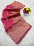 RICH LOOK BANARASI SILK FLOWERS AND MINA DESIGN FULL SAREE AND ZARI WEAVING SAREE WITH UNSTITCHED BLOUSE FESTIVAL WEAR WHOLESALE PRICE ETHNIC GARMENT (5)