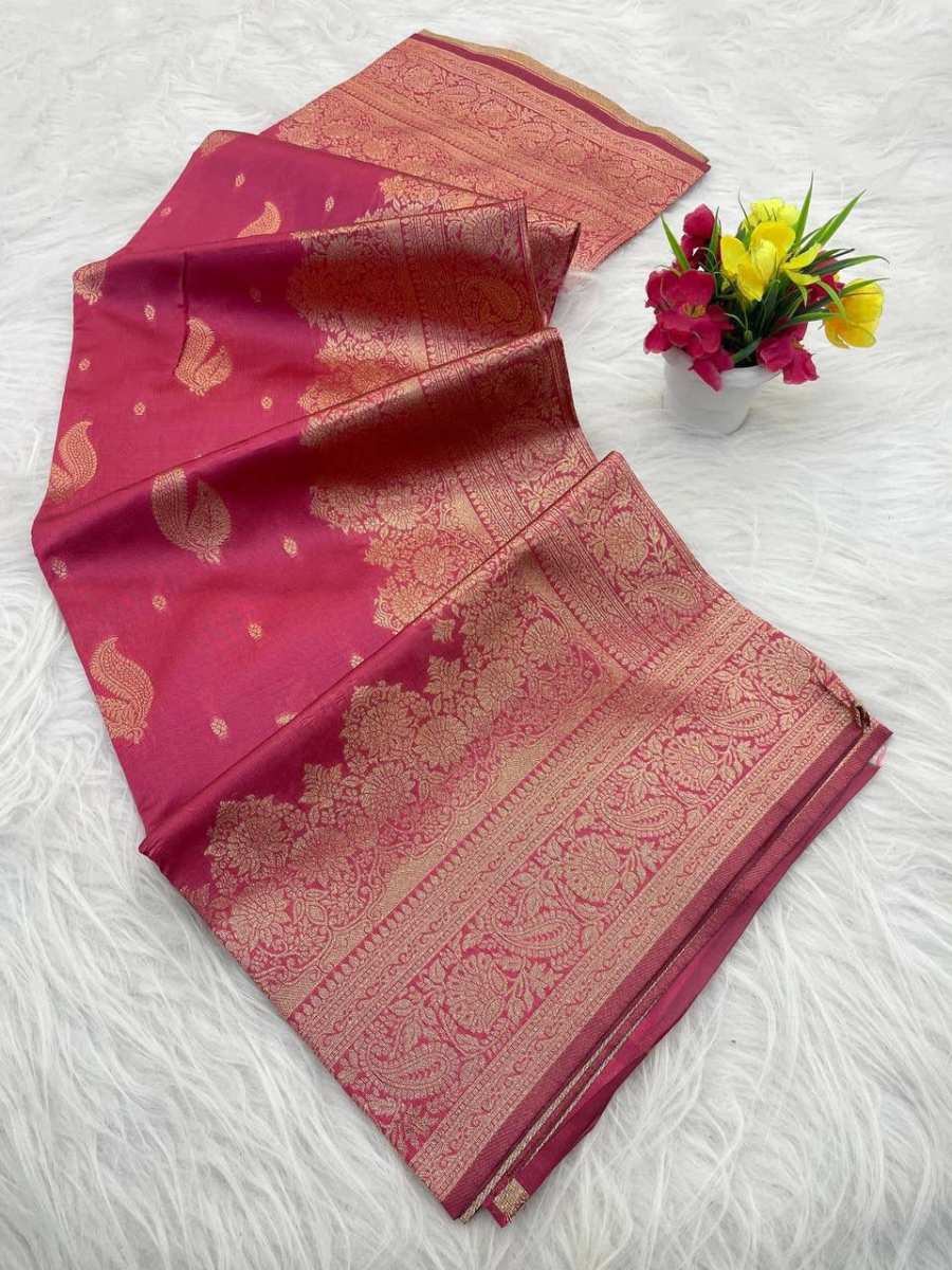 RICH LOOK BANARASI SILK FLOWERS AND MINA DESIGN FULL SAREE AND ZARI WEAVING SAREE WITH UNSTITCHED BLOUSE FESTIVAL WEAR WHOLESALE PRICE ETHNIC GARMENT (1)