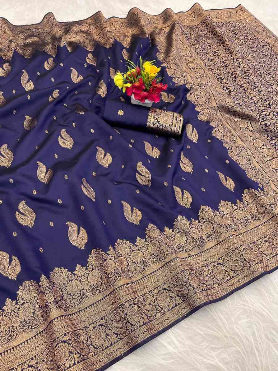 RICH LOOK BANARASI SILK FLOWERS AND MINA DESIGN FULL SAREE AND ZARI WEAVING SAREE WITH UNSTITCHED BLOUSE FESTIVAL WEAR WHOLESALE PRICE ETHNIC GARMENT (12)