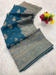 RICH LOOK BANARASI SILK FLOWERS AND MINA DESIGN FULL SAREE AND ZARI WEAVING SAREE WITH UNSTITCHED BLOUSE FESTIVAL WEAR WHOLESALE PRICE ETHNIC GARMENT (3)