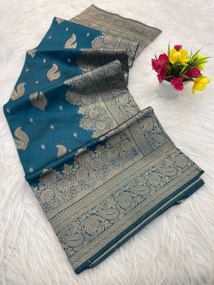 RICH LOOK BANARASI SILK FLOWERS AND MINA DESIGN FULL SAREE AND ZARI WEAVING SAREE WITH UNSTITCHED BLOUSE FESTIVAL WEAR WHOLESALE PRICE ETHNIC GARMENT (13)