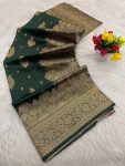 RICH LOOK BANARASI SILK FLOWERS AND MINA DESIGN FULL SAREE AND ZARI WEAVING SAREE WITH UNSTITCHED BLOUSE FESTIVAL WEAR WHOLESALE PRICE ETHNIC GARMENT (2)