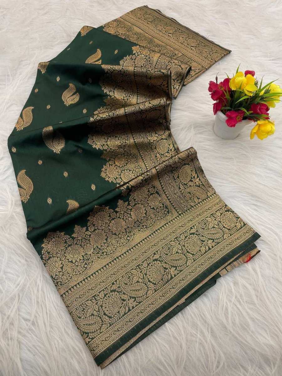 RICH LOOK BANARASI SILK FLOWERS AND MINA DESIGN FULL SAREE AND ZARI WEAVING SAREE WITH UNSTITCHED BLOUSE FESTIVAL WEAR WHOLESALE PRICE ETHNIC GARMENT (14)