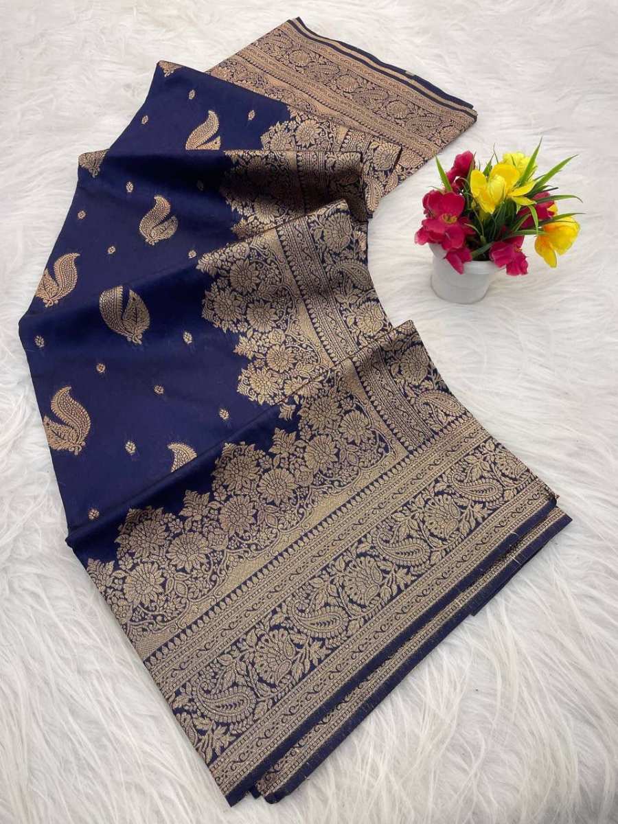 RICH LOOK BANARASI SILK FLOWERS AND MINA DESIGN FULL SAREE AND ZARI WEAVING SAREE WITH UNSTITCHED BLOUSE FESTIVAL WEAR WHOLESALE PRICE ETHNIC GARMENT (15)