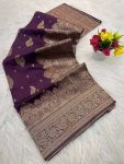 RICH LOOK BANARASI SILK FLOWERS AND MINA DESIGN FULL SAREE AND ZARI WEAVING SAREE WITH UNSTITCHED BLOUSE FESTIVAL WEAR WHOLESALE PRICE ETHNIC GARMENT (4)