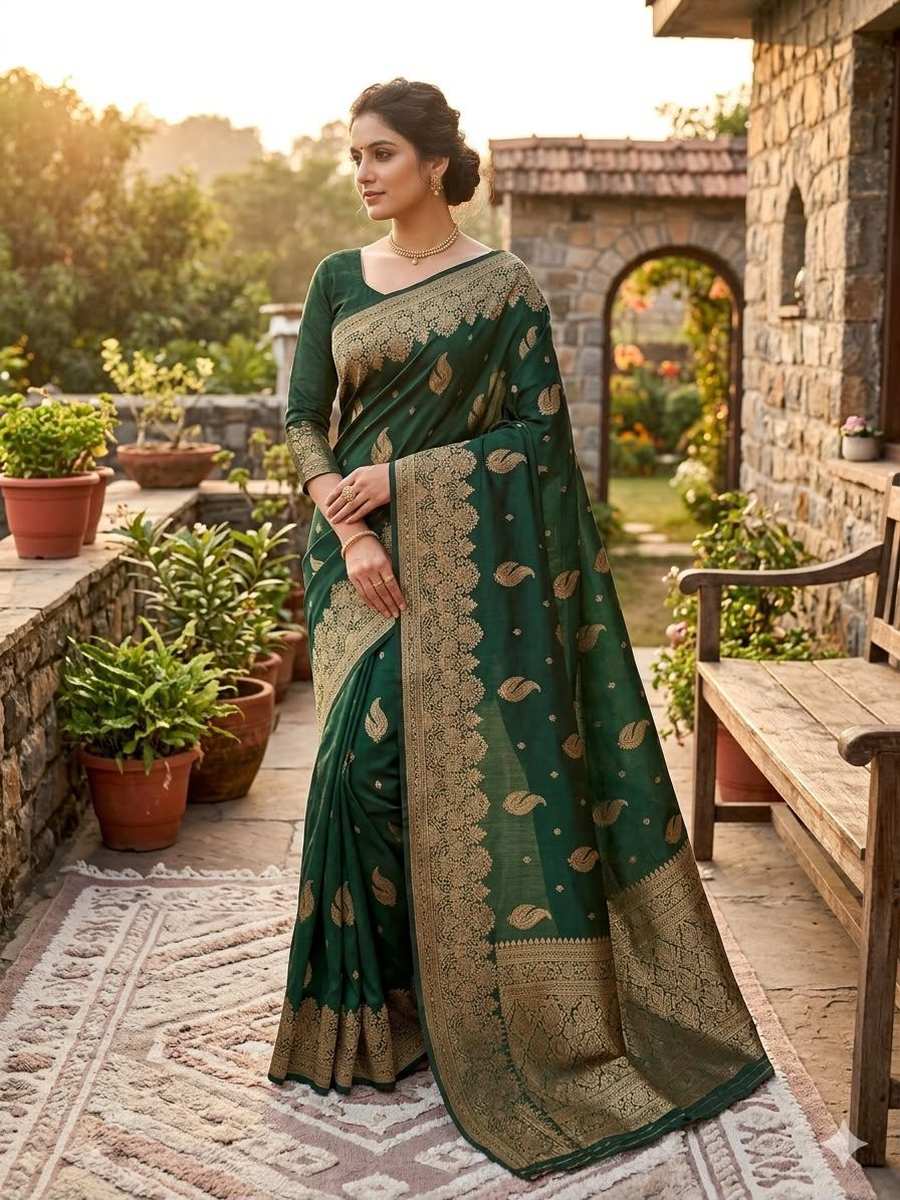 RICH LOOK BANARASI SILK FLOWERS AND MINA DESIGN FULL SAREE AND ZARI WEAVING SAREE WITH UNSTITCHED BLOUSE FESTIVAL WEAR WHOLESALE PRICE ETHNIC GARMENT (2)