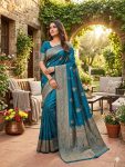 RICH LOOK BANARASI SILK FLOWERS AND MINA DESIGN FULL SAREE AND ZARI WEAVING SAREE WITH UNSTITCHED BLOUSE FESTIVAL WEAR WHOLESALE PRICE ETHNIC GARMENT (3)