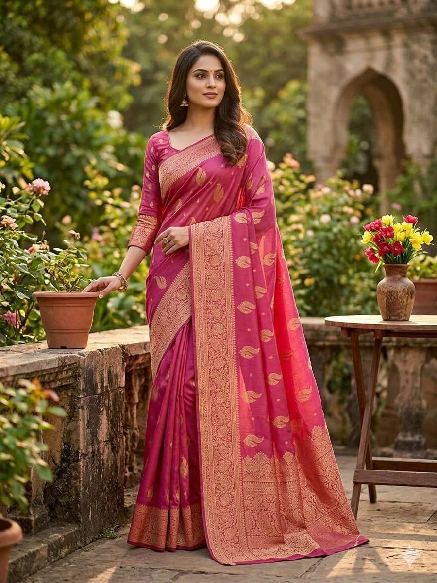 RICH LOOK BANARASI SILK FLOWERS AND MINA DESIGN FULL SAREE AND ZARI WEAVING SAREE WITH UNSTITCHED BLOUSE FESTIVAL WEAR WHOLESALE PRICE ETHNIC GARMENT (5)