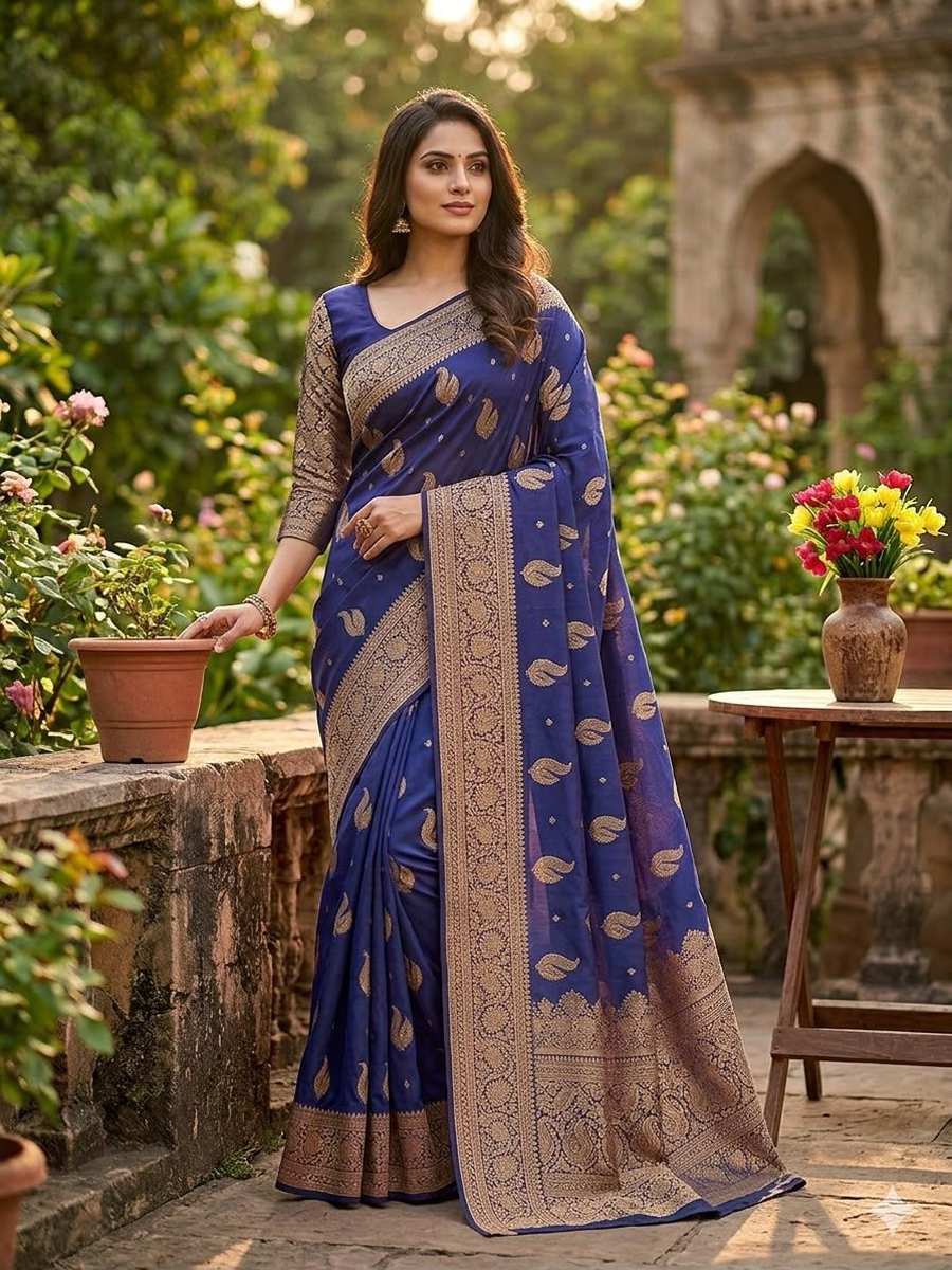 RICH LOOK BANARASI SILK FLOWERS AND MINA DESIGN FULL SAREE AND ZARI WEAVING SAREE WITH UNSTITCHED BLOUSE FESTIVAL WEAR WHOLESALE PRICE ETHNIC GARMENT (6)