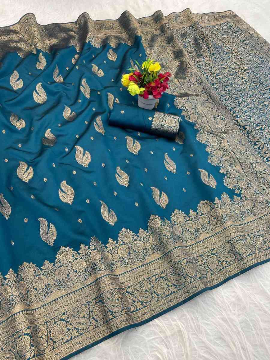 RICH LOOK BANARASI SILK FLOWERS AND MINA DESIGN FULL SAREE AND ZARI WEAVING SAREE WITH UNSTITCHED BLOUSE FESTIVAL WEAR WHOLESALE PRICE ETHNIC GARMENT (7)