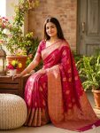 RICH LOOK BANARASI SILK FLOWERS AND MINA DESIGN FULL SAREE AND ZARI WEAVING SAREE WITH UNSTITCHED BLOUSE FESTIVAL WEAR WHOLESALE PRICE ETHNIC GARMENT (5)