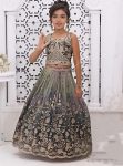 RICH LOOK CHINON SILK DIGITAL PRINT & SEQUENCE EMBROIDERY WORK KID'S LEHENGA CHOLI WITH DUPATTA TEAL
