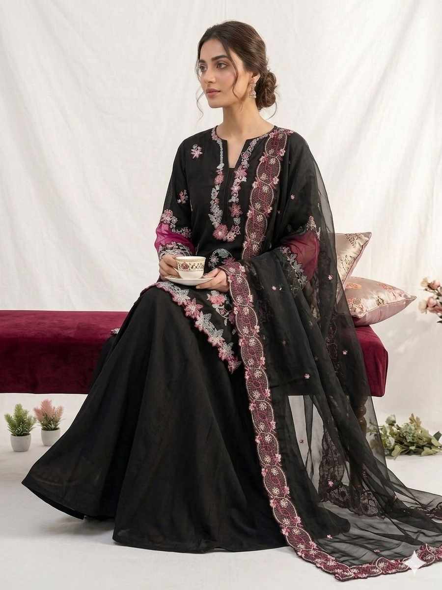 RICH LOOK CRAPE SILK SEQUENCE EMBROIDERY WITH CUT WORK TOP PALAZZO WITH DUPATTA FESTIVAL WEAR WHOLESALE PRICE ETHNIC GARMENT (13)