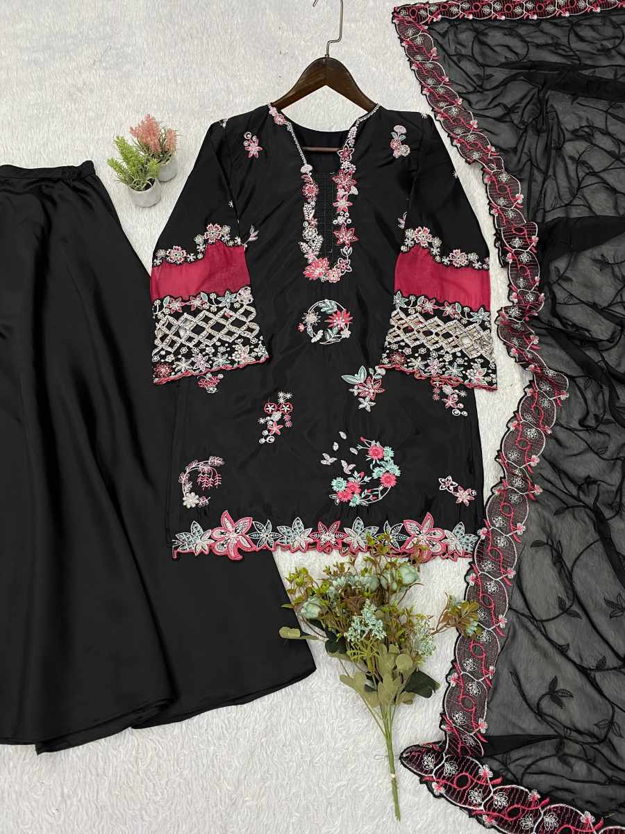 RICH LOOK CRAPE SILK SEQUENCE EMBROIDERY WITH CUT WORK TOP PALAZZO WITH DUPATTA FESTIVAL WEAR WHOLESALE PRICE ETHNIC GARMENT (17)