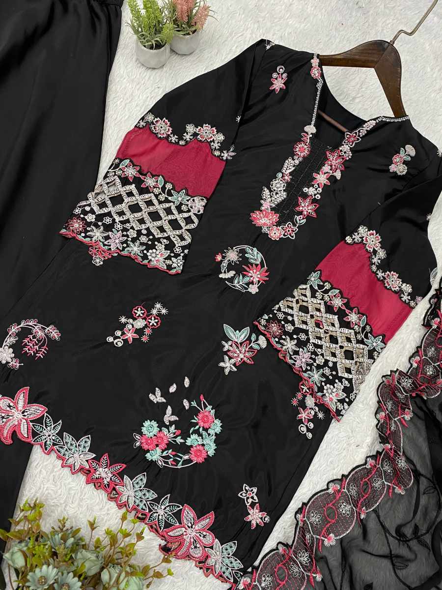 RICH LOOK CRAPE SILK SEQUENCE EMBROIDERY WITH CUT WORK TOP PALAZZO WITH DUPATTA FESTIVAL WEAR WHOLESALE PRICE ETHNIC GARMENT (19)