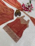 RICH LOOK FANDY SILK SEQUENCE EMBROIDERY TOP PALAZZO WITH DUPATTA WEDDING WEAR WHOLESALE PRICE ETHNIC GARMENT (15)