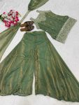 RICH LOOK FANDY SILK SEQUENCE EMBROIDERY TOP PALAZZO WITH DUPATTA WEDDING WEAR WHOLESALE PRICE ETHNIC GARMENT (5)