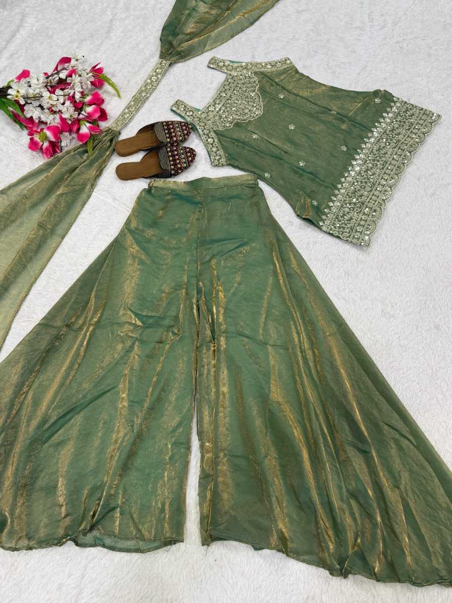 RICH LOOK FANDY SILK SEQUENCE EMBROIDERY TOP PALAZZO WITH DUPATTA WEDDING WEAR WHOLESALE PRICE ETHNIC GARMENT (10)