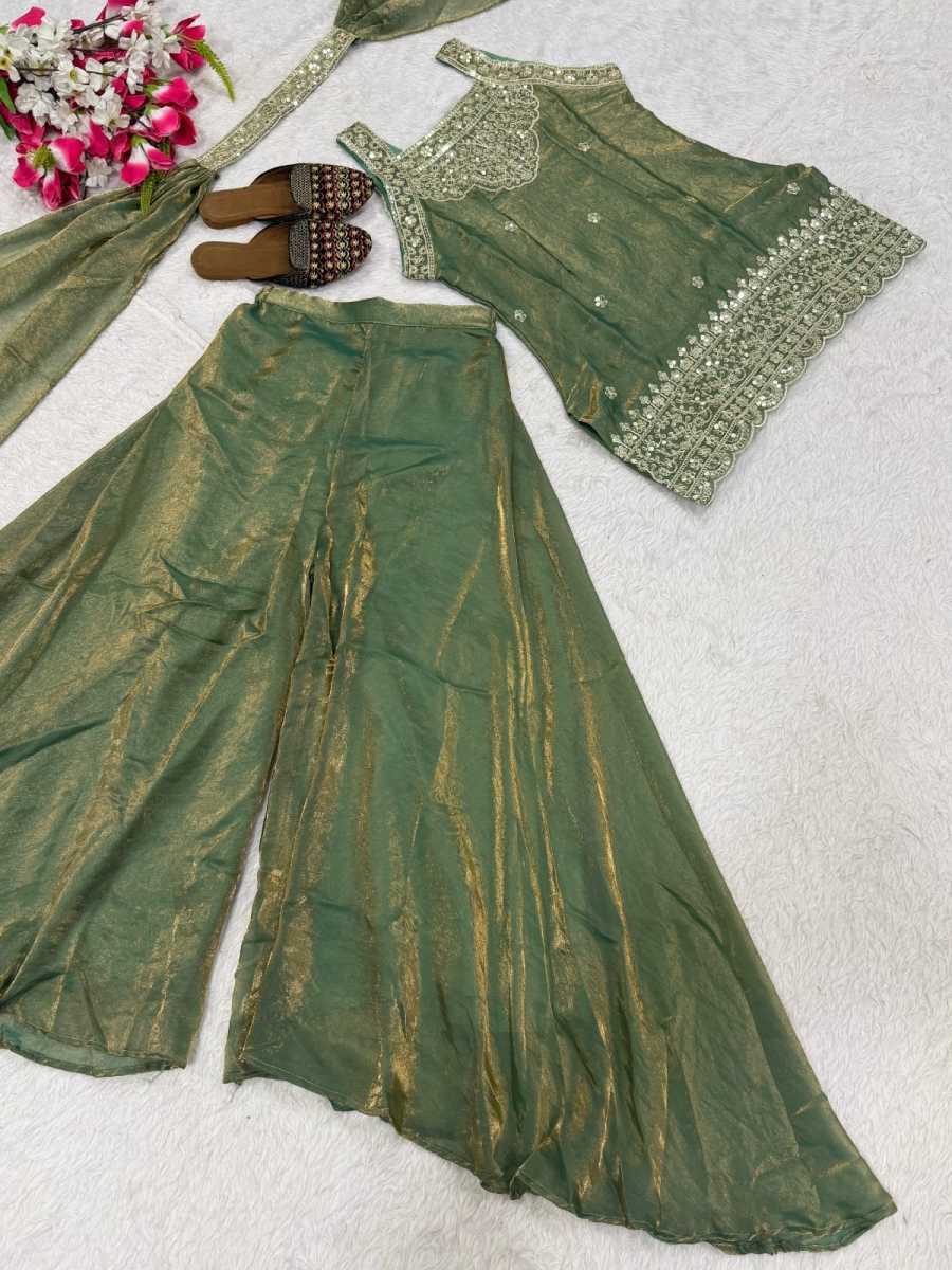RICH LOOK FANDY SILK SEQUENCE EMBROIDERY TOP PALAZZO WITH DUPATTA WEDDING WEAR WHOLESALE PRICE ETHNIC GARMENT (12)