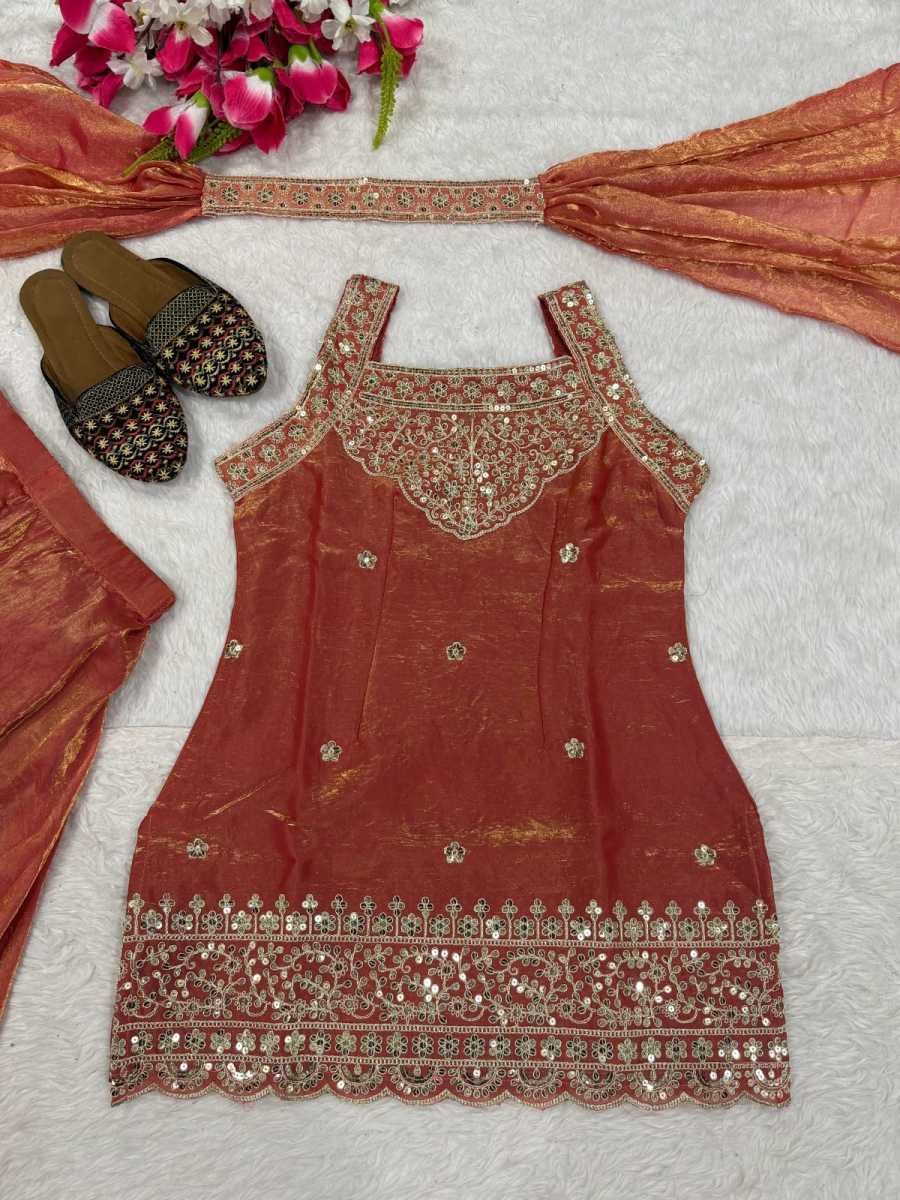 RICH LOOK FANDY SILK SEQUENCE EMBROIDERY TOP PALAZZO WITH DUPATTA WEDDING WEAR WHOLESALE PRICE ETHNIC GARMENT (17)