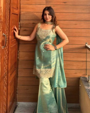 RICH LOOK FANDY SILK SEQUENCE EMBROIDERY TOP PALAZZO WITH DUPATTA PISTA