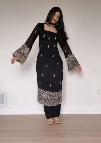 RICH LOOK GEORGETTE EMBROIDERY WORK TOP BOTTOM WITH DUPATTA BLACK