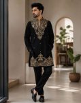 RICH LOOK LACHKA GOLD EMBROIDERY KURTA PENT BLACK