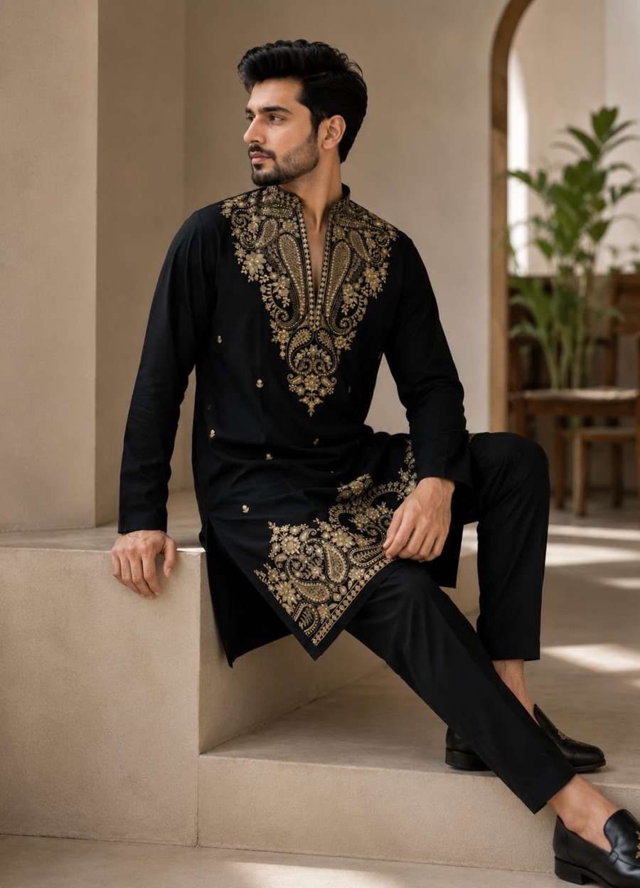RICH LOOK LACHKA GOLD EMBROIDERY KURTA PENT WEDDING WEAR WHOLESALE PRICE ETHNIC GARMENT (5)