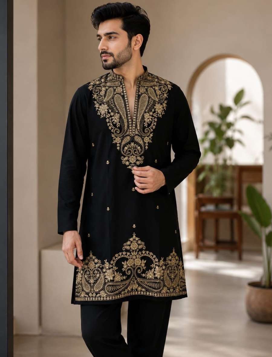 RICH LOOK LACHKA GOLD EMBROIDERY KURTA PENT WEDDING WEAR WHOLESALE PRICE ETHNIC GARMENT (6)