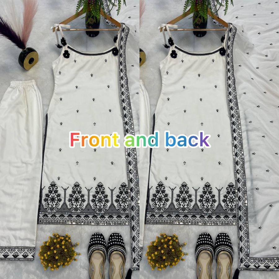 RICH LOOK MASKA COTTON SILK FANCY BORDER WITH MULTI NEEDLE, SEQUENCE, EMBROIDERY WORK TOP BOTTOM WITH DUPATTA FESTIVE WEAR WHOLESALE PRICE ETHNIC GARMENT (13)