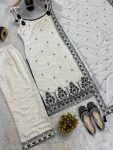 RICH LOOK MASKA COTTON SILK FANCY BORDER WITH MULTI NEEDLE, SEQUENCE, EMBROIDERY WORK TOP BOTTOM WITH DUPATTA FESTIVE WEAR WHOLESALE PRICE ETHNIC GARMENT (5)