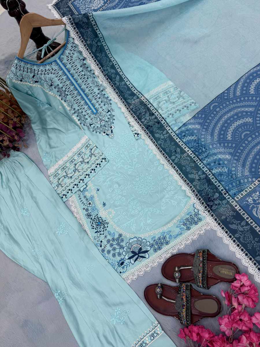 RICH LOOK SATIN RAYON EMBROIDERY WORK WITH FANCY GPU LACE BORDER WORK TOP PATIYALA WITH DUPATTA FESTIVE WEAR WHOLESALE PRICE ETHNIC GARMENT (1)